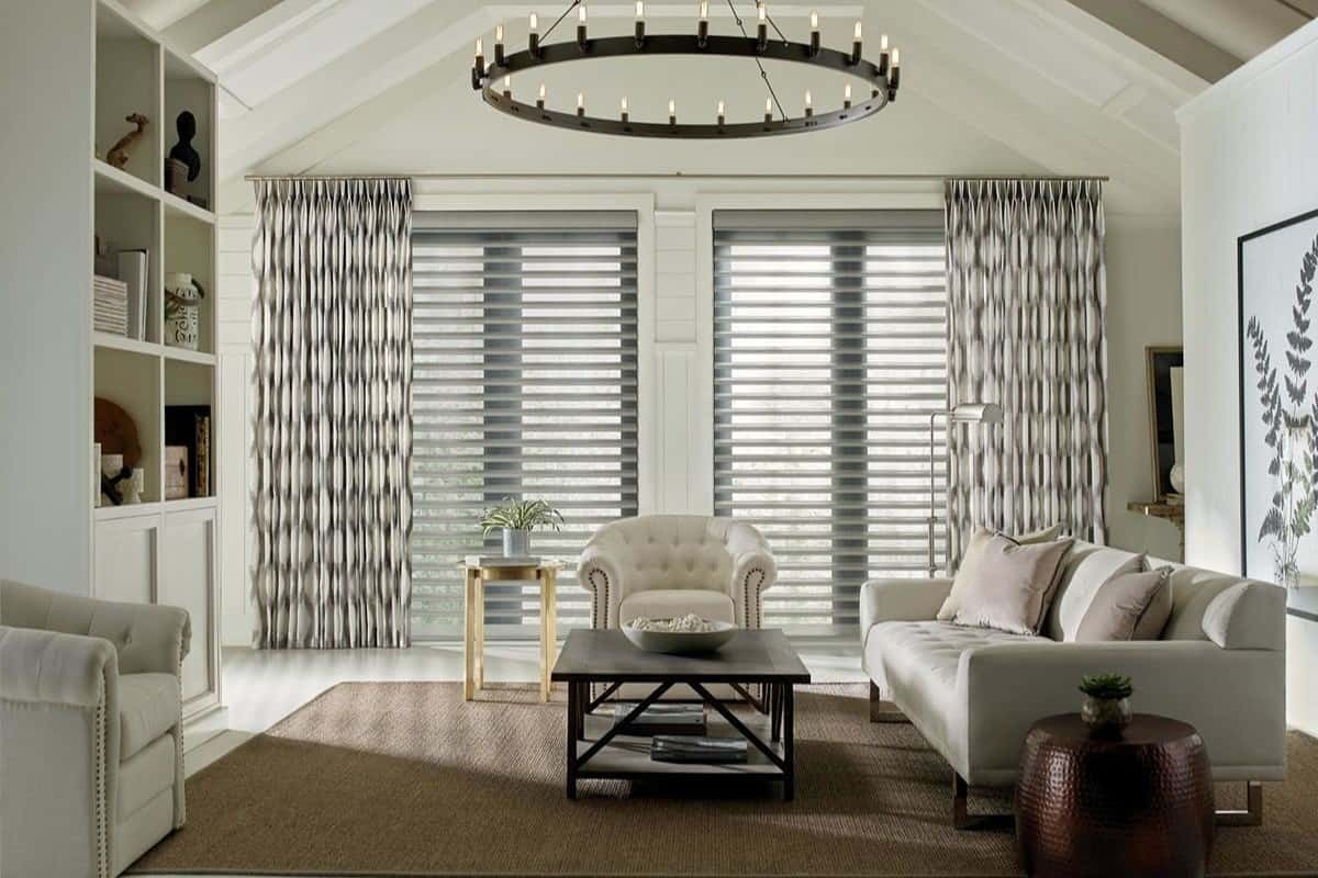 Contemporary Hunter Douglas Pirouette® Sheer Shades window treatments inside a home